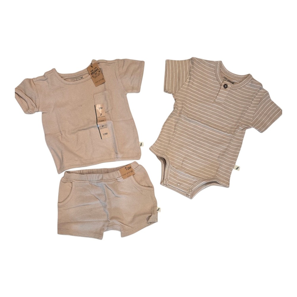 NWT Easy Peasy 3 Piece Set 12 Months Tan Organic Cotton